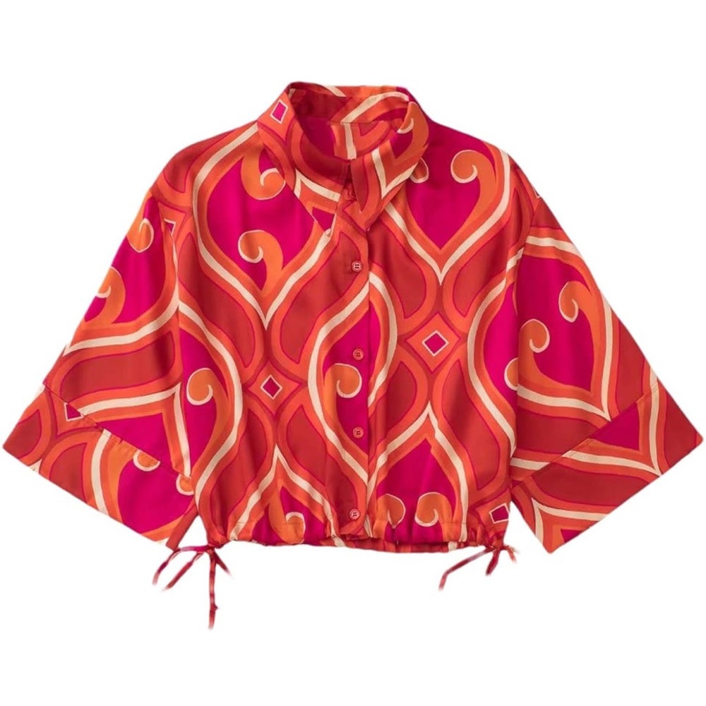 Vibrant Pink and Orange Patterned Blouse